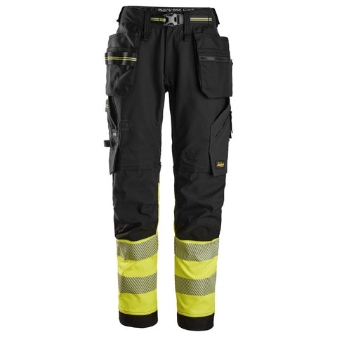 Snickers 6934 High-Vis Stretch Werkbroek - 0466 Black/HighVisYellow