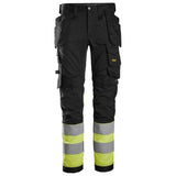 Snickers 6234 HighVis stretch werkbroek holsterzakken - Black/HighVisYellow