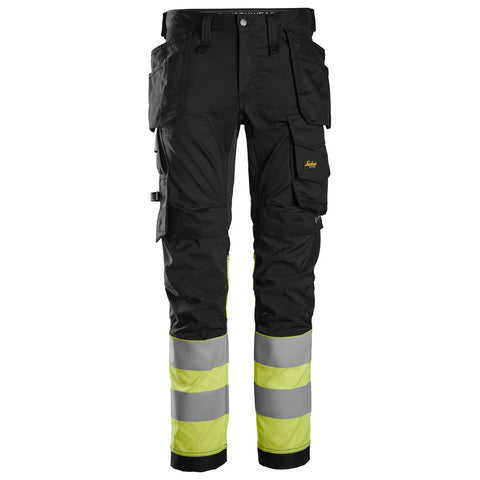 Snickers 6234 HighVis stretch werkbroek holsterzakken - Black/HighVisYellow