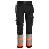 Snickers 6234 HighVis stretch werkbroek holsterzakken - Black/HighVisOrange