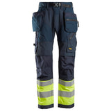 Snickers 6931 FlexiWork HighVis werkbroek+ holsterzakken - Navy/HighVisYellow