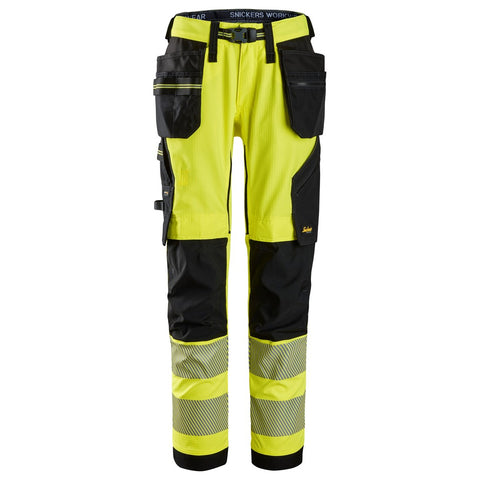 Snickers 6943 HighVis stretch werkbroek holsterzakken - HighVisYellow/Black