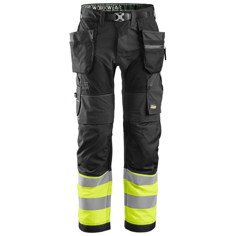 Snickers 6931 FlexiWork HighVis werkbroek+ holsterzakken - Black/HighVisYellow