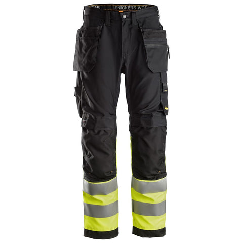 Snickers 6233 AllroundWork HighVis werkbroek+ holsterzakken - Black/HighVisYellow