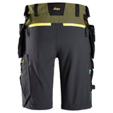 Snickers 6140 FlexiWork softshell stretch shorts+ holsterzakken - Khakigreen/Steelgrey