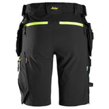 Snickers 6140 FlexiWork softshell stretch shorts+ holsterzakken - Black/Neonyellow