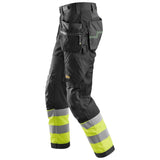 Snickers 6931 FlexiWork HighVis werkbroek+ holsterzakken - Black/HighVisYellow